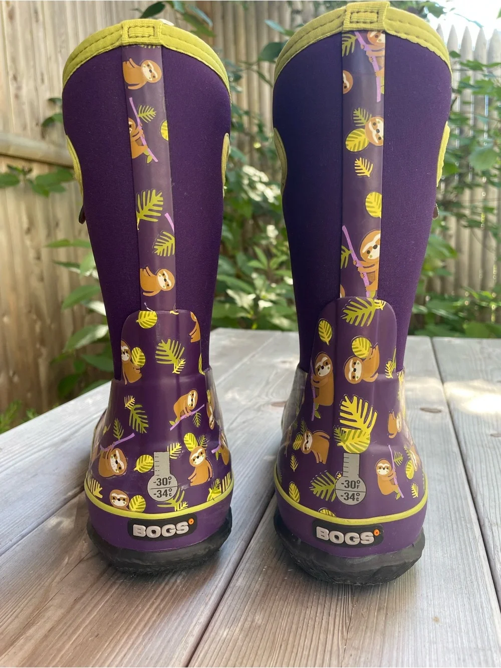 BOGS Kids Sloth Rain Boots Purple Waterproof Insulated Size US 4 EU 37